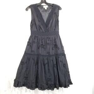 Vasna Desire Dress Women M Black Cotton Embroidered Midi Whimsigoth Dark Cottage